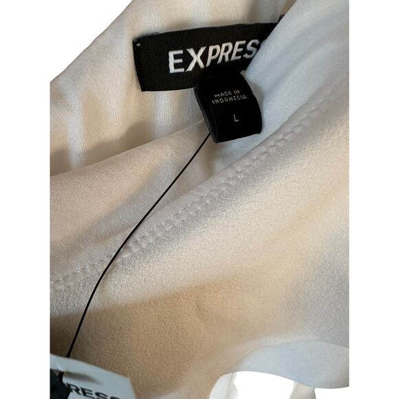 Express White One Shoulder Ruffle, Wide Leg Women's Jumpsuit, Size large - Picture 7 of 7